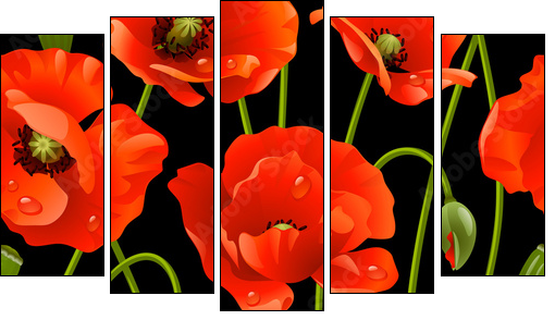 Seamless background: poppy - Five-piece canvas, Pentaptych