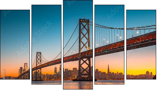 San Francisco skyline with Bay Bridge at sunset, California, USA - Five-piece canvas, Pentaptych