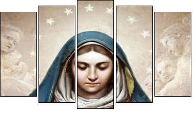 Medieval Madonna Painting - Five-piece canvas, Pentaptych