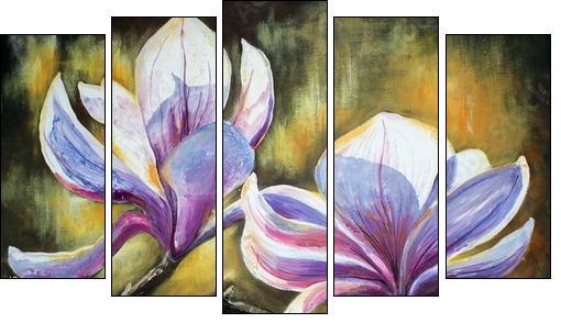 Magnolia flowers.My own artwork. - Five-piece canvas, Pentaptych