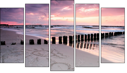Calmness.Beautiful sunset with symbol of love. - Five-piece canvas, Pentaptych
