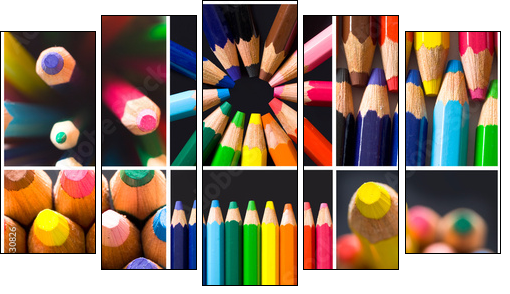 collage of colorful pencils - Five-piece canvas, Pentaptych