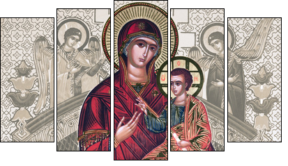 antique russian icon - elaborated image - Five-piece canvas, Pentaptych