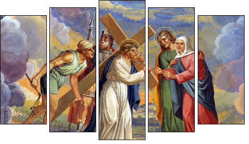 Jesus meets His Mother - Five-piece canvas, Pentaptych