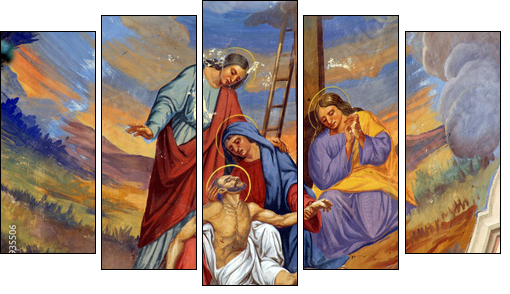 Jesus' body is removed from the cross - Five-piece canvas, Pentaptych