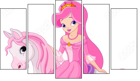Princess riding horse - Five-piece canvas, Pentaptych