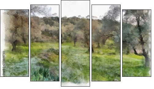 olives fields painting - Five-piece canvas, Pentaptych