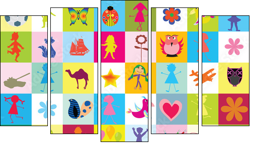 Pattern with toys and kids for kindergarten - Five-piece canvas, Pentaptych