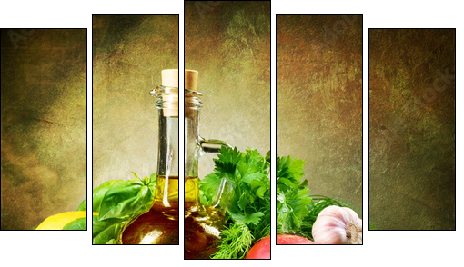 Healthy Vegetables and Olive Oil.Vintage Styled - Five-piece canvas, Pentaptych