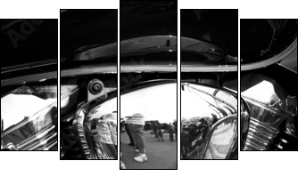 Side view of a custom motorcycle engine - Five-piece canvas, Pentaptych