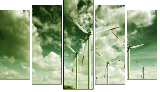 Wind turbines, ecology - Five-piece canvas, Pentaptych