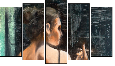 Portrait of the woman with a cigarette - Five-piece canvas, Pentaptych