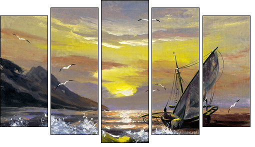 Sailing boat on a decline - Five-piece canvas, Pentaptych
