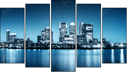Panoramic picture of Canary Wharf view from Greenwich. - Five-piece canvas, Pentaptych