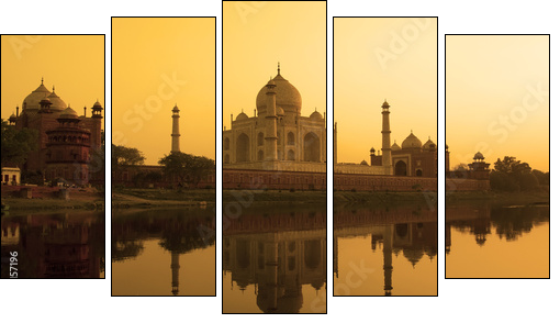 Taj Mahal sunset reflection, Yamuna River. - Five-piece canvas, Pentaptych