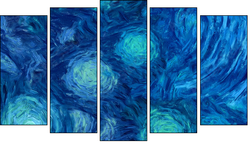 Impressionism wall art print. Vincent Van Gogh style oil painting. Swirl splashes. Surrealism artwork. Abstract artistic background. Real brush strokes on canvas. - Five-piece canvas, Pentaptych