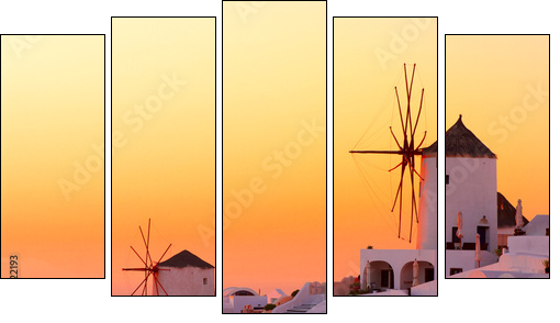 Santorini sunset - Five-piece canvas, Pentaptych
