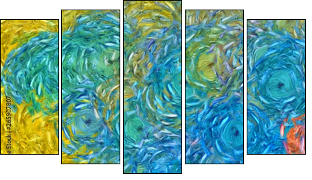 Abstract impressionism painting in Vincent Van Gogh style imitation. Art design background pattern for artistic creative printing production. Wall poster or canvas print template for interior decor. - Five-piece canvas, Pentaptych