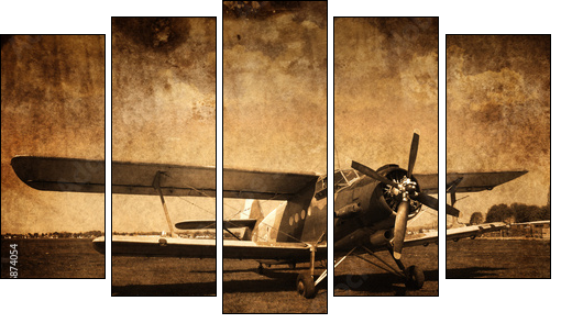 stary samolot - dwupÅatowiec - Five-piece canvas, Pentaptych