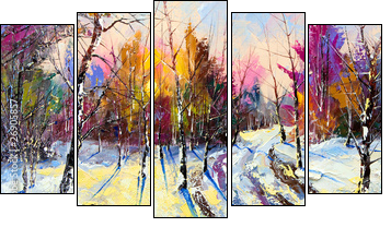 Sunset in winter wood - Five-piece canvas, Pentaptych