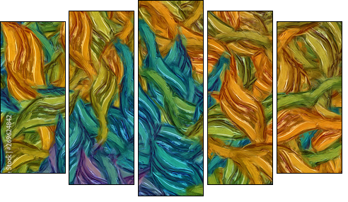 Abstract painting impressionism wall art print example with oil imitation in Vincent Van Gogh style. Artistic contemporary design decor elements. Pop modern abstraction with vibrant bright strokes. - Five-piece canvas, Pentaptych