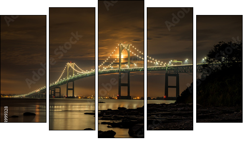 Newport bridge at night - Five-piece canvas, Pentaptych