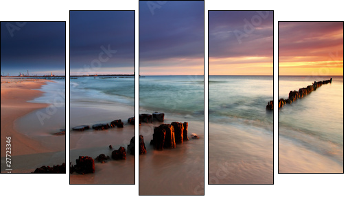 Beautiful sunrise on the beach - Five-piece canvas, Pentaptych