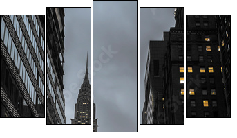New York City Street At Night With Empire State Building Urban Scene - Five-piece canvas, Pentaptych