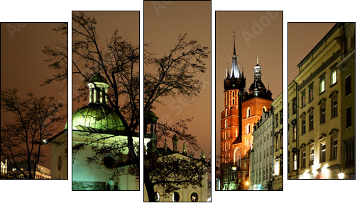 Night view of the Market Square in Krakow, Poland - Five-piece canvas, Pentaptych