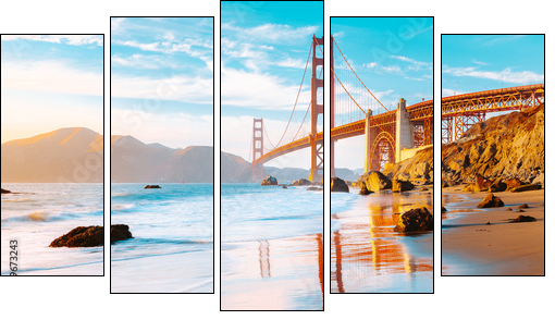 Golden Gate Bridge at sunset, San Francisco, California, USA - Five-piece canvas, Pentaptych