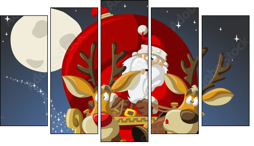 Santa-Claus on sleigh with reindeers - Five-piece canvas, Pentaptych