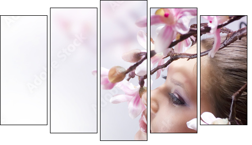 Beautiful Girl with flower - Five-piece canvas, Pentaptych