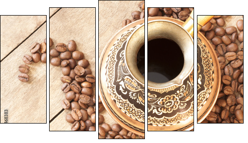 Copper Turk for coffee with ornaments basking in the heat - Five-piece canvas, Pentaptych