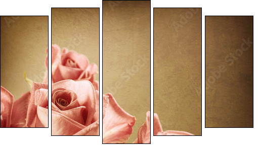Beautiful Pink Roses. Vintage Styled. Sepia toned - Five-piece canvas, Pentaptych