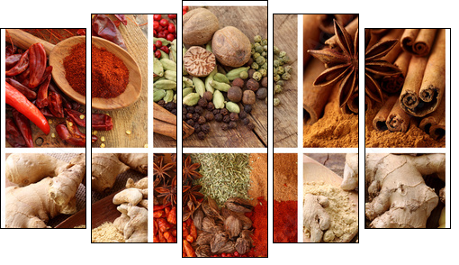 Spices collage - Five-piece canvas, Pentaptych