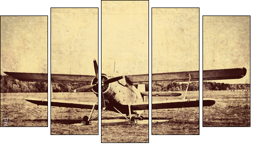 Vintage photo of an old biplane - Five-piece canvas, Pentaptych