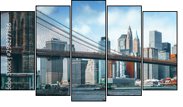 Suspension Brooklyn Bridge across Lower Manhattan and Brooklyn. New York, USA. - Five-piece canvas, Pentaptych