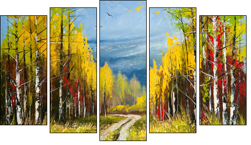 Oil Painting - gold autumn - Five-piece canvas, Pentaptych