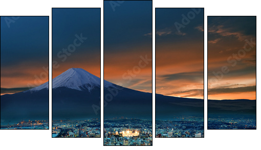 Surreal view of Yokohama city and Mt. Fuji - Five-piece canvas, Pentaptych