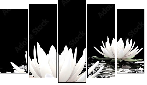 3d lotus on water - Five-piece canvas, Pentaptych