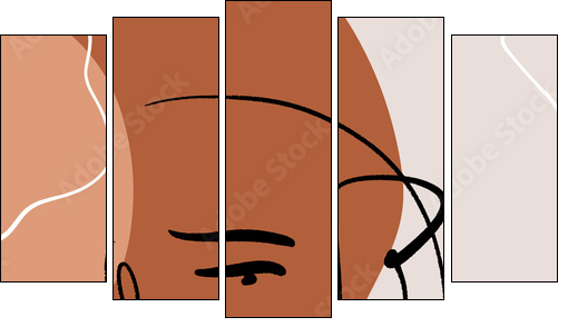 Abstract Warm Terracotta Nude Color Shapes Interior Poster Fashion Artistic Portrait Painted Illustration Face Silhouette Line Drawing Abstraction Modern Aesthetic Print Minimalism Contour Handdrawn L - Five-piece canvas, Pentaptych