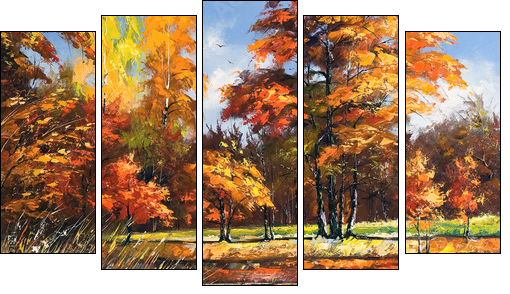 Autumn landscape on the bank of the river - Five-piece canvas, Pentaptych
