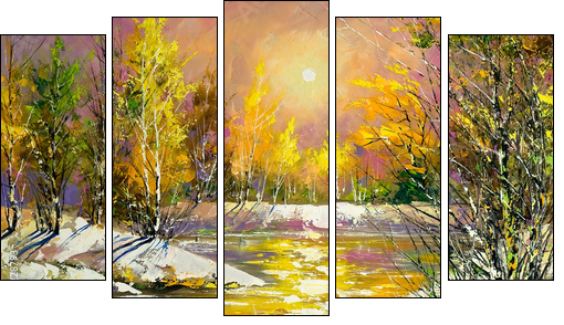 Autumn landscape on the bank of the river - Five-piece canvas, Pentaptych