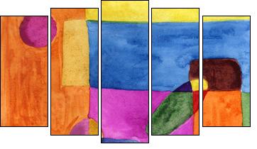 Picasso style colored hand drawing shapes. Abstraction, watercolor. Graphic abstract background. Creative art background - Five-piece canvas, Pentaptych