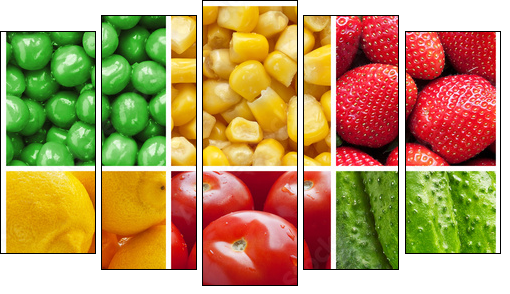 Fresh fruits and vegetables collage - Five-piece canvas, Pentaptych
