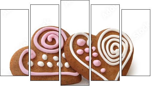 Heart shape ginger breads - Five-piece canvas, Pentaptych