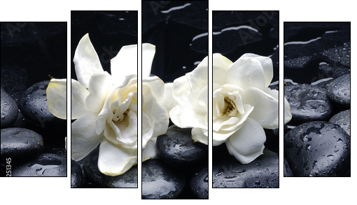 Spa still life with gardenia flower on pebble - Five-piece canvas, Pentaptych