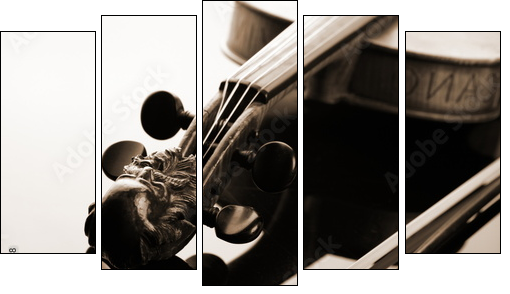 Violin and bow on dark background - Five-piece canvas, Pentaptych
