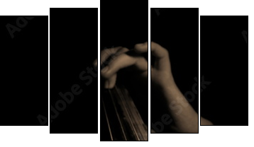Musician playing contrabass - Five-piece canvas, Pentaptych