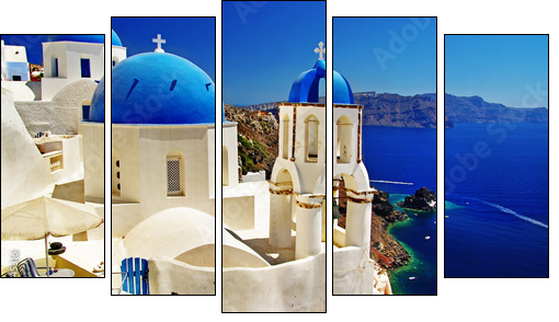 beautiful Santorini view of caldera with churches - Five-piece canvas, Pentaptych